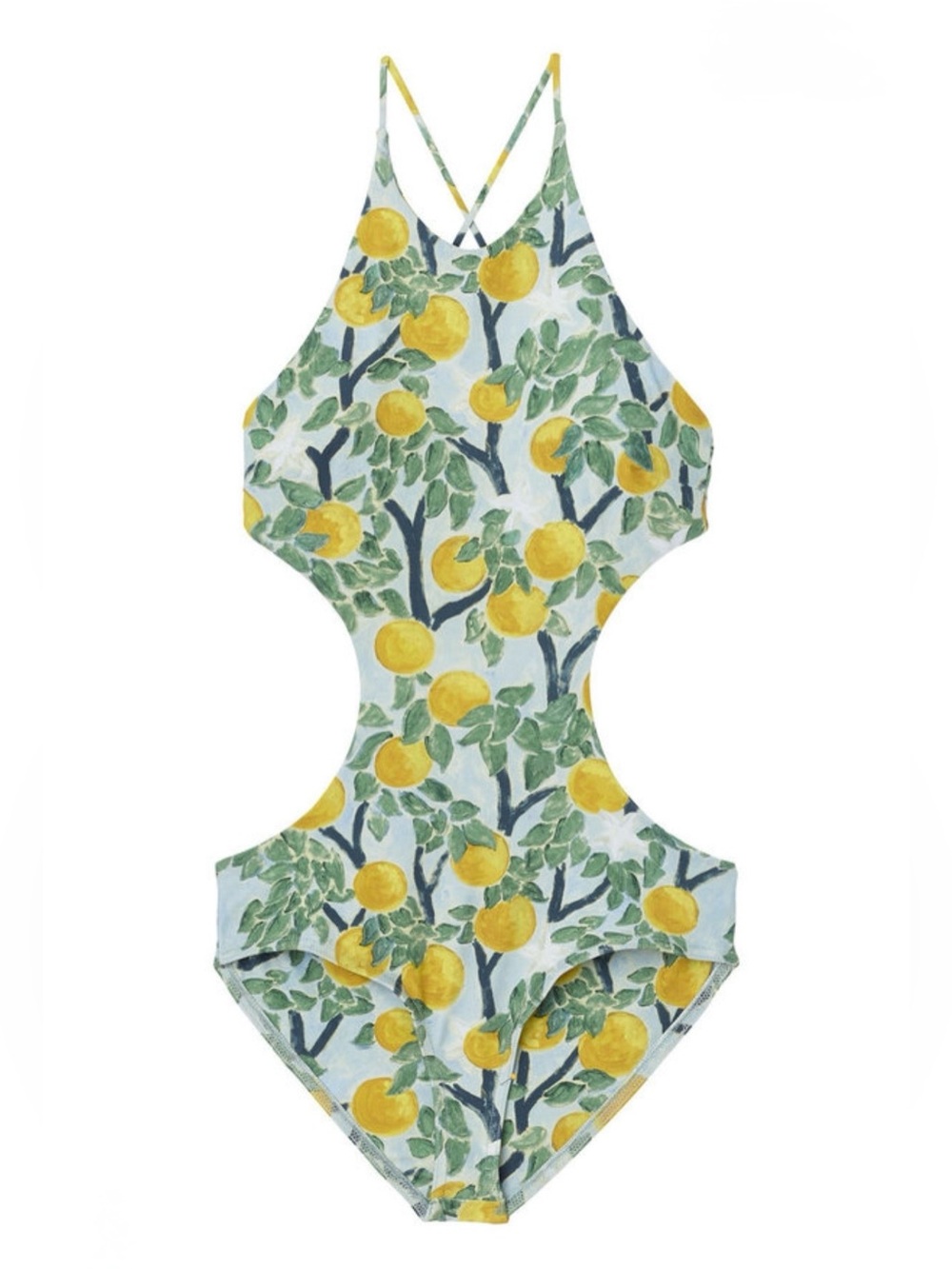 Whit | Lemon Pattern One-Piece Swimsuit w Open Back, S
